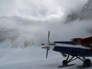 Small plane landed on a glacier in Alaska